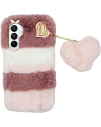 VividFluffyPlushCasewithHeart-ShapedChainSamsungGalaxyA16Pink