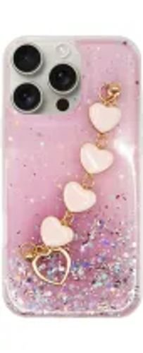 VividGlitterCasewithHeartChainHandStrapAppleiPhone16ProMaxPink