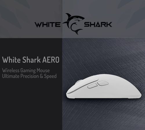WHITESHARKGAMINGMOUSECORDLESSOPTICALAEROWGM-50155000DPI-10000DPIVIASOFTWAREWHITE
