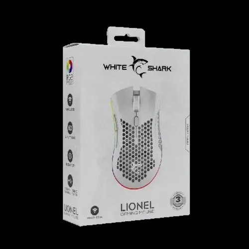 WHITE SHARK WIRELESS 500mAh Li-BAT GAMING MOUSE 10K LIONEL WHITE